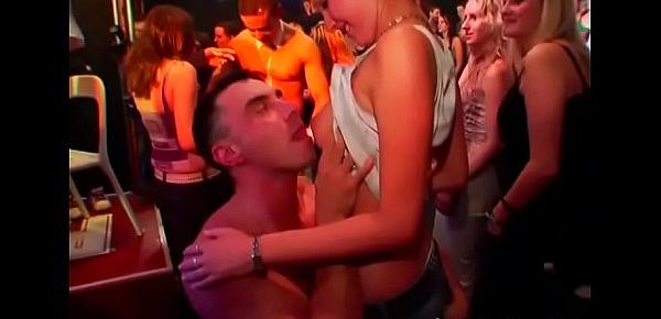  Tons of group sex on dance floor blow jobs from blondes with spunk at face